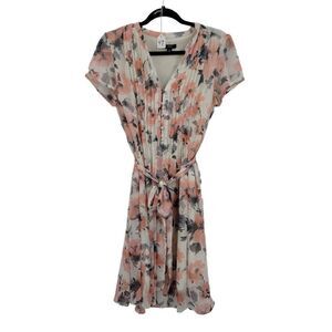 Womens JBS Dress Cottagecore Sheer Pleated Button Down Tie Waist Floral Sz 10